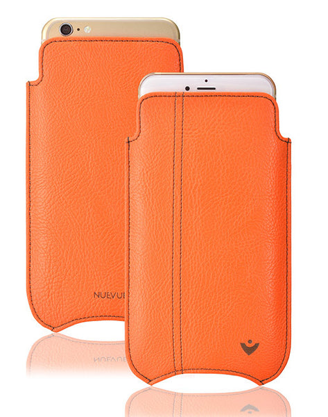 iPhone 8 / 7 Pouch Case in Orange Faux Leather | Screen Cleaning 